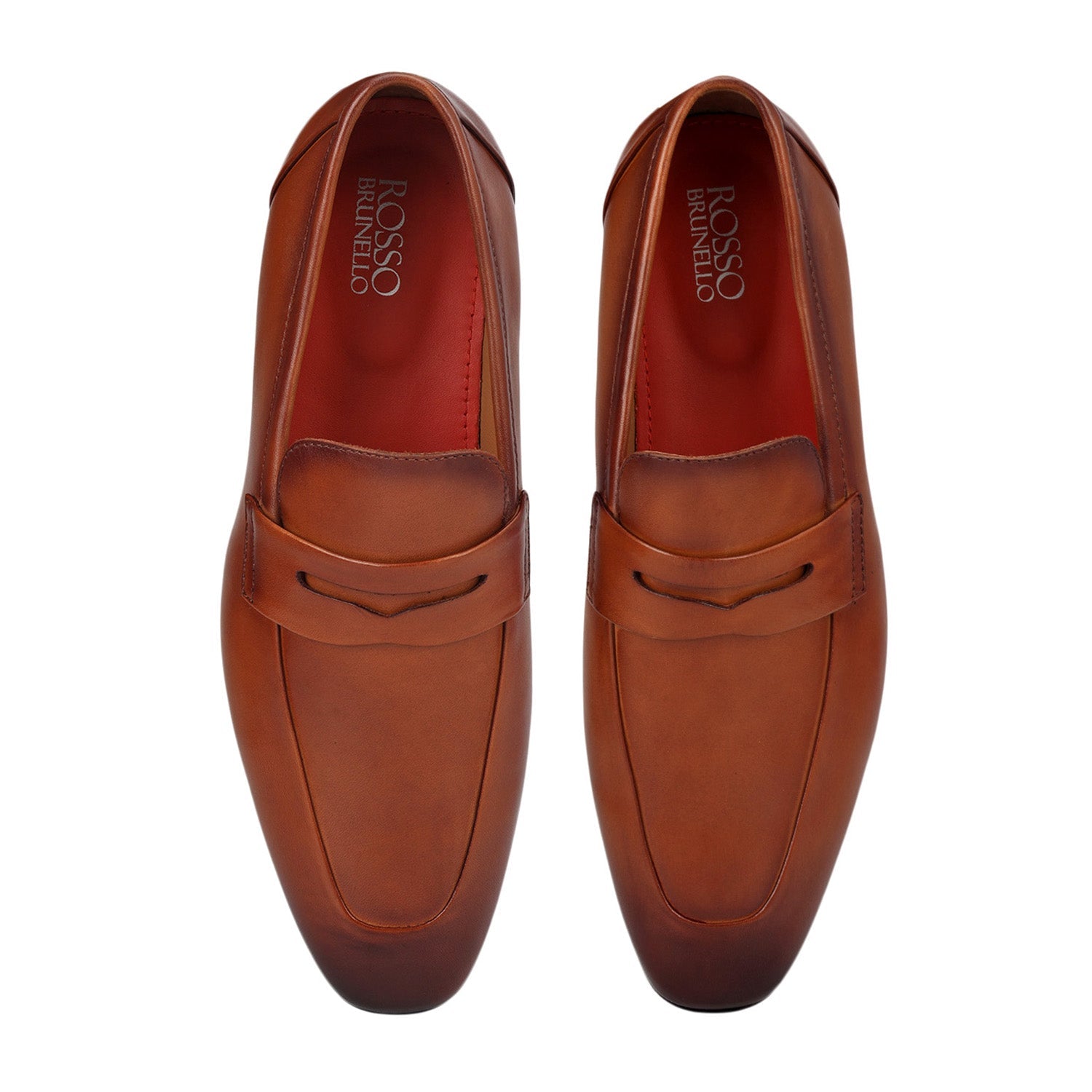 Tan Leather Loafers With Panel