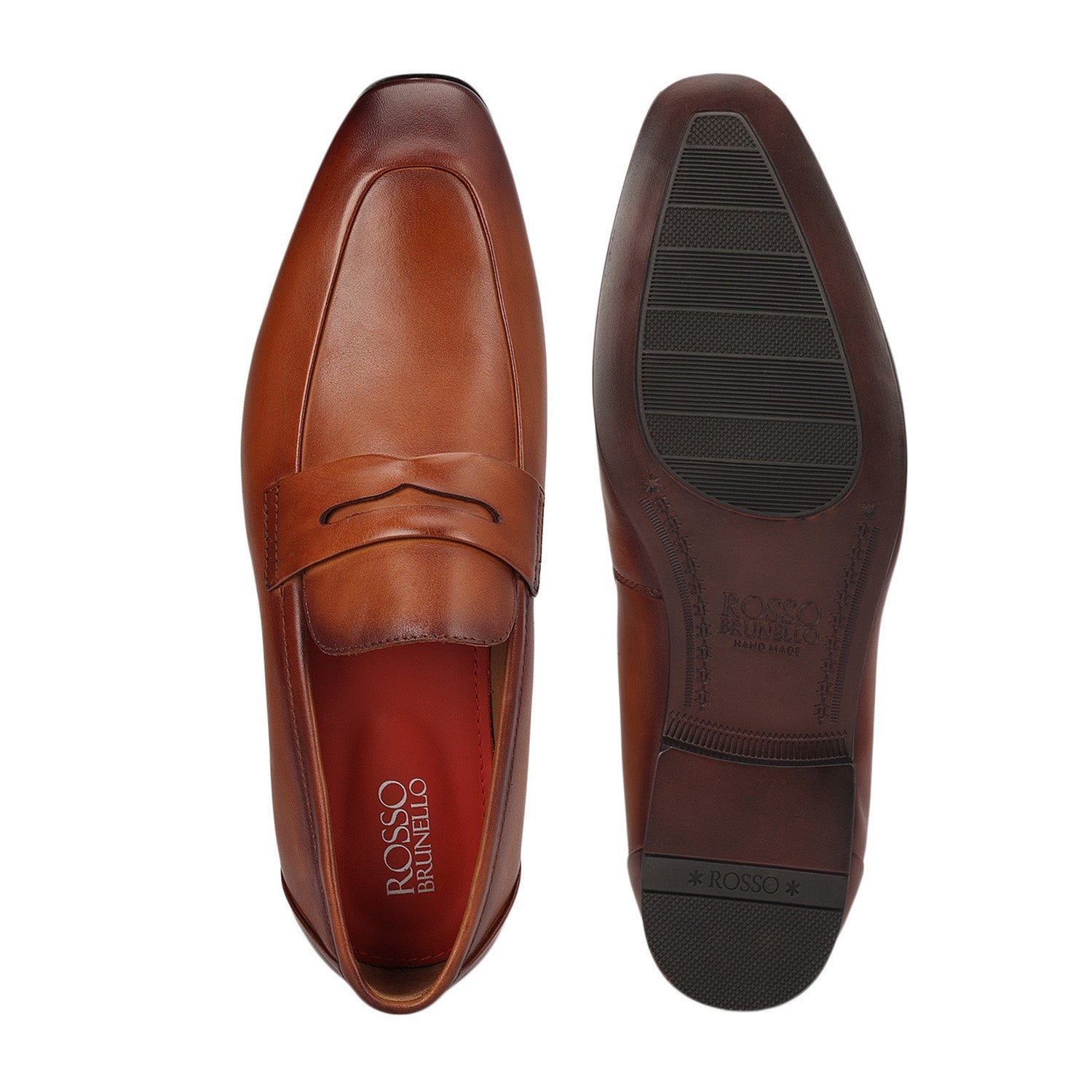 Tan Leather Loafers With Panel