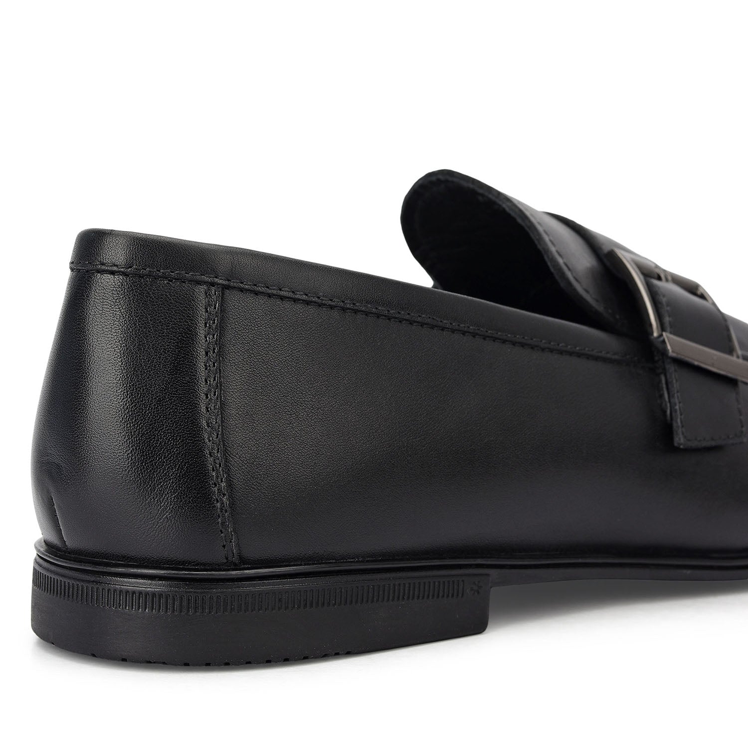 Black Leather Loafers With Buckle Detail