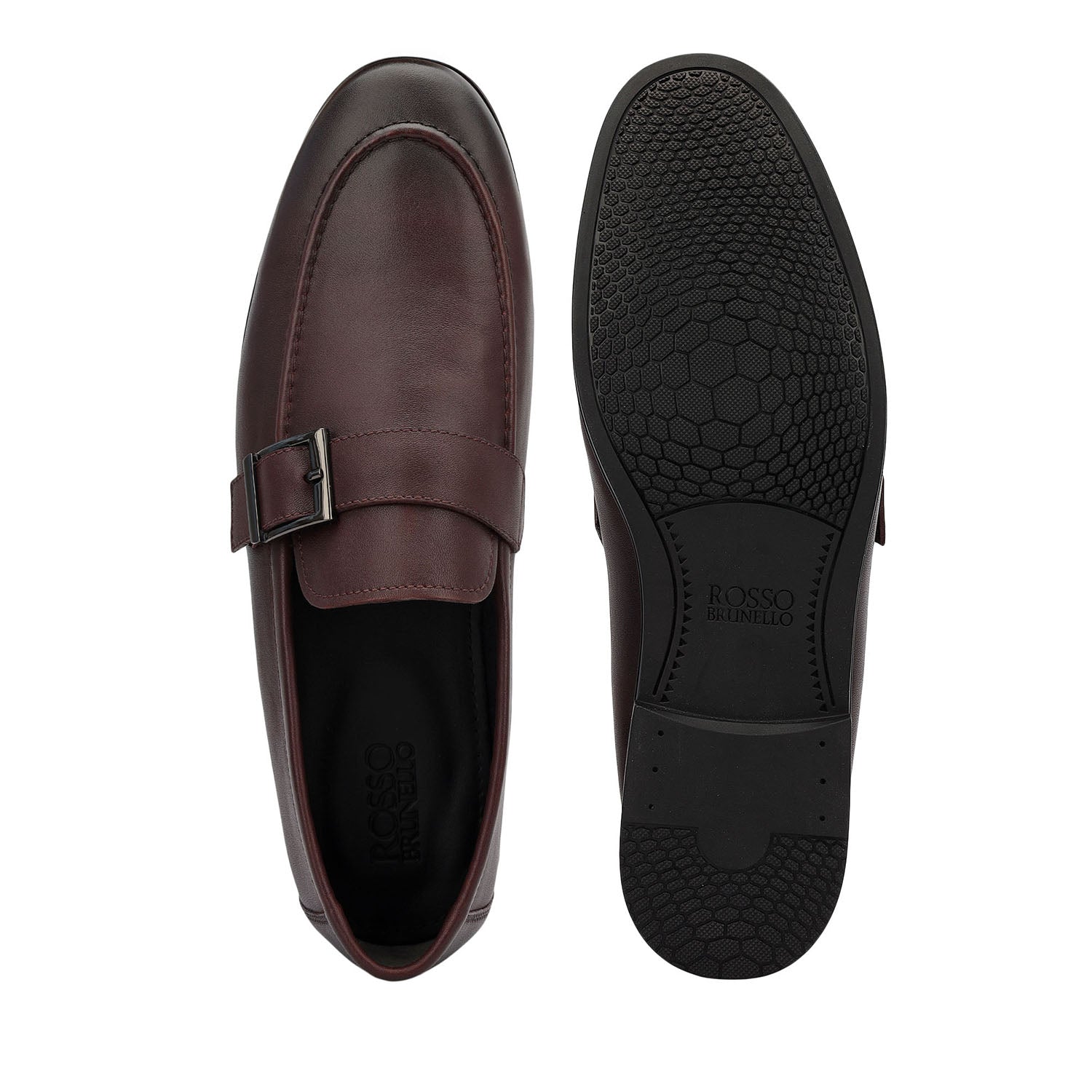 Burgundy Leather Loafers With Buckle Detail