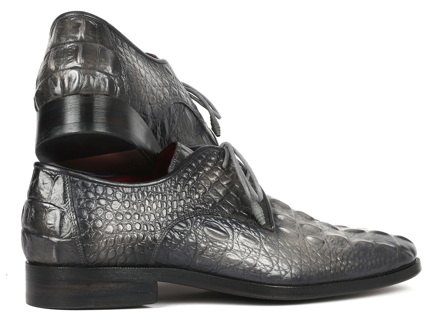 Paul Parkman Gray Crocodile Embossed Calfskin Derby Shoes (ID#1438GRY)