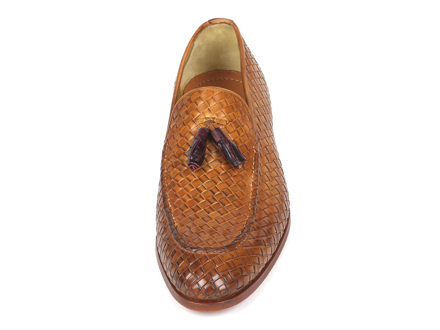 Paul Parkman Woven Leather Tassel Loafers Camel Colour (ID#WVN44-CML)