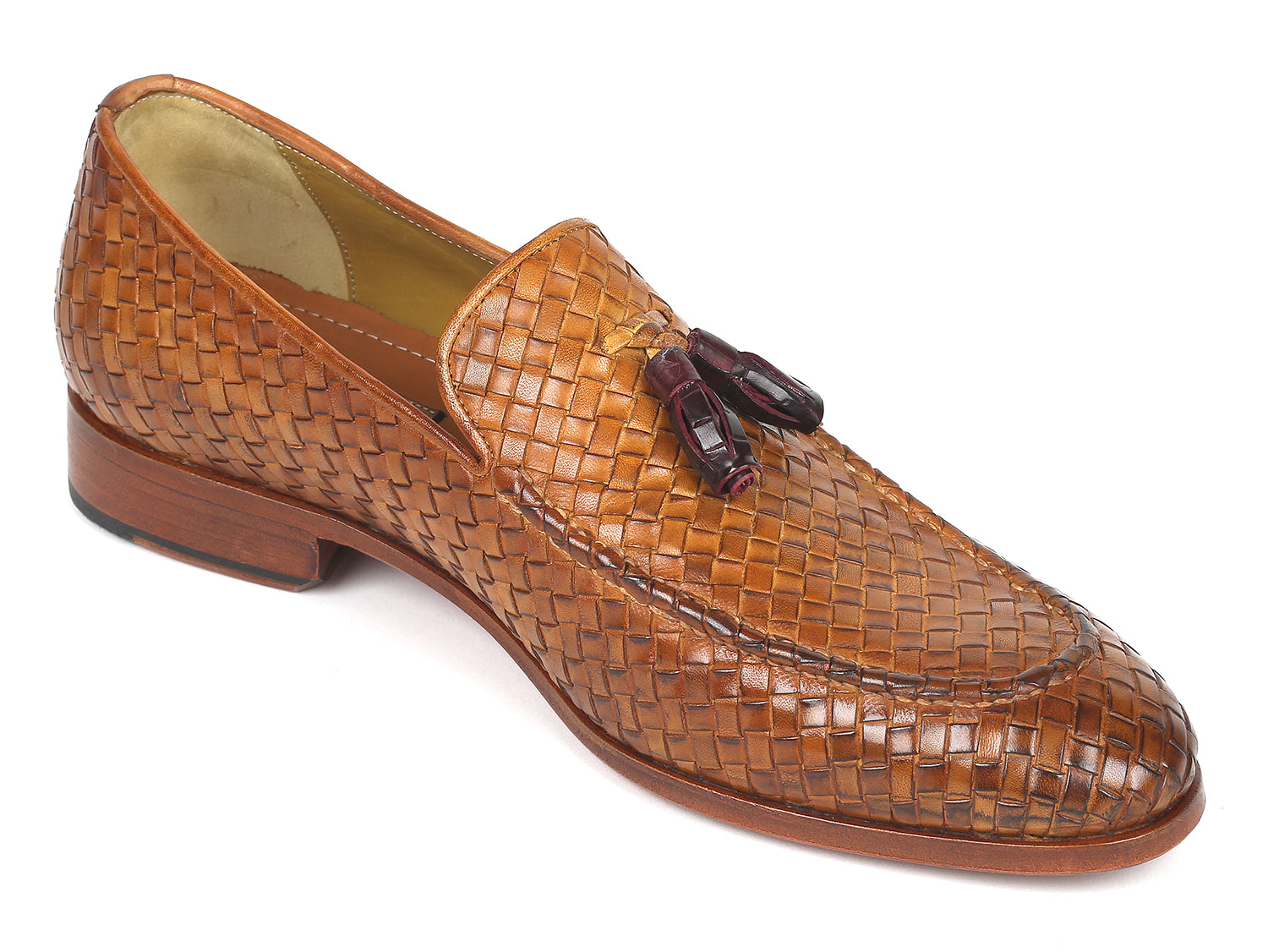 Paul Parkman Woven Leather Tassel Loafers Camel Colour (ID#WVN44-CML)