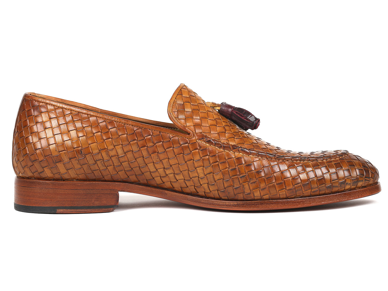 Paul Parkman Woven Leather Tassel Loafers Camel Colour (ID#WVN44-CML)