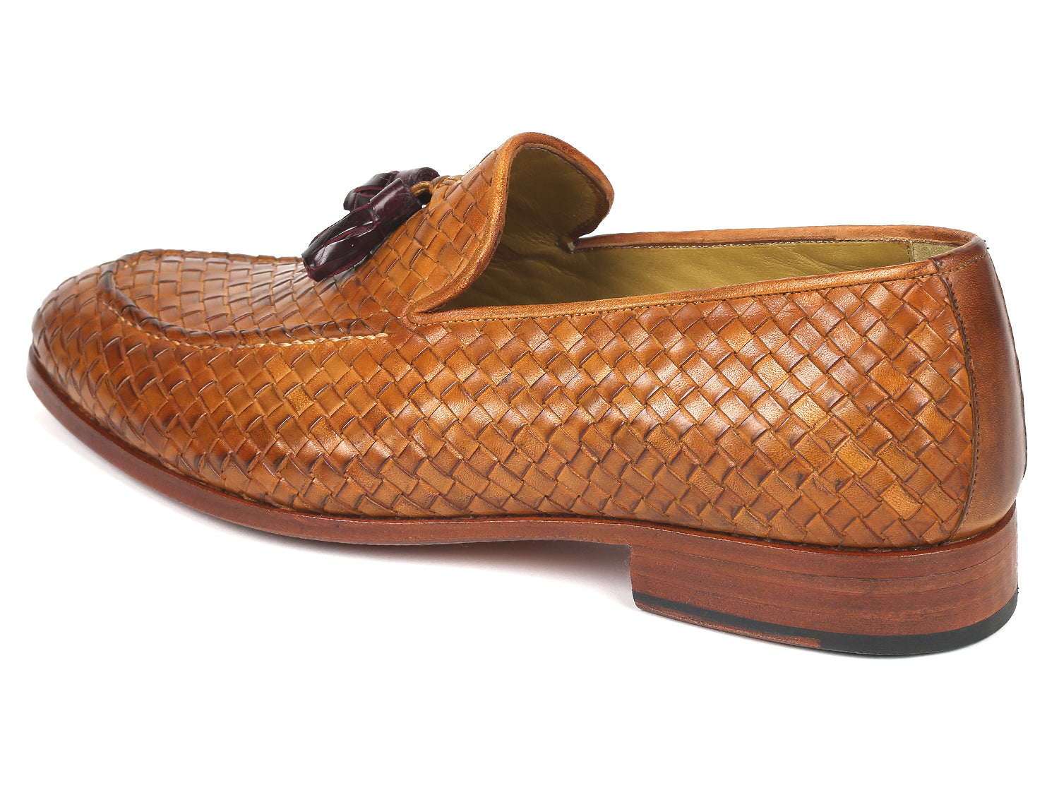 Paul Parkman Woven Leather Tassel Loafers Camel Colour (ID#WVN44-CML)