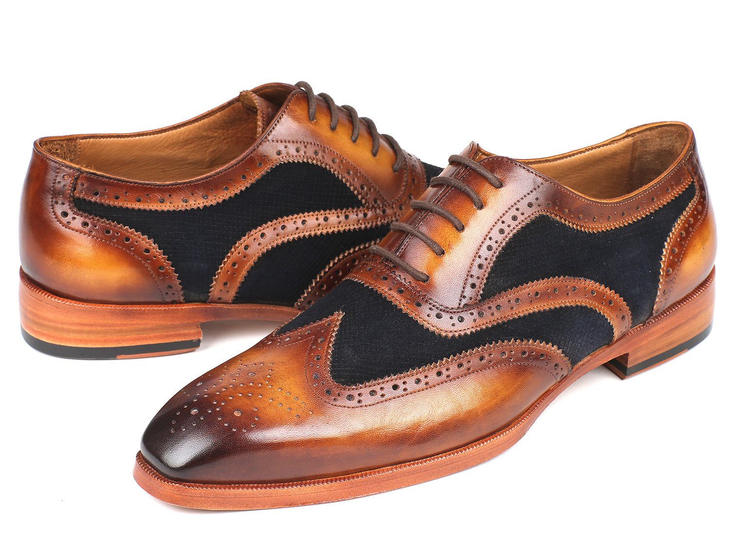 Paul Parkman Brown Leather & Navy Suede Oxfords (ID#228NV65)