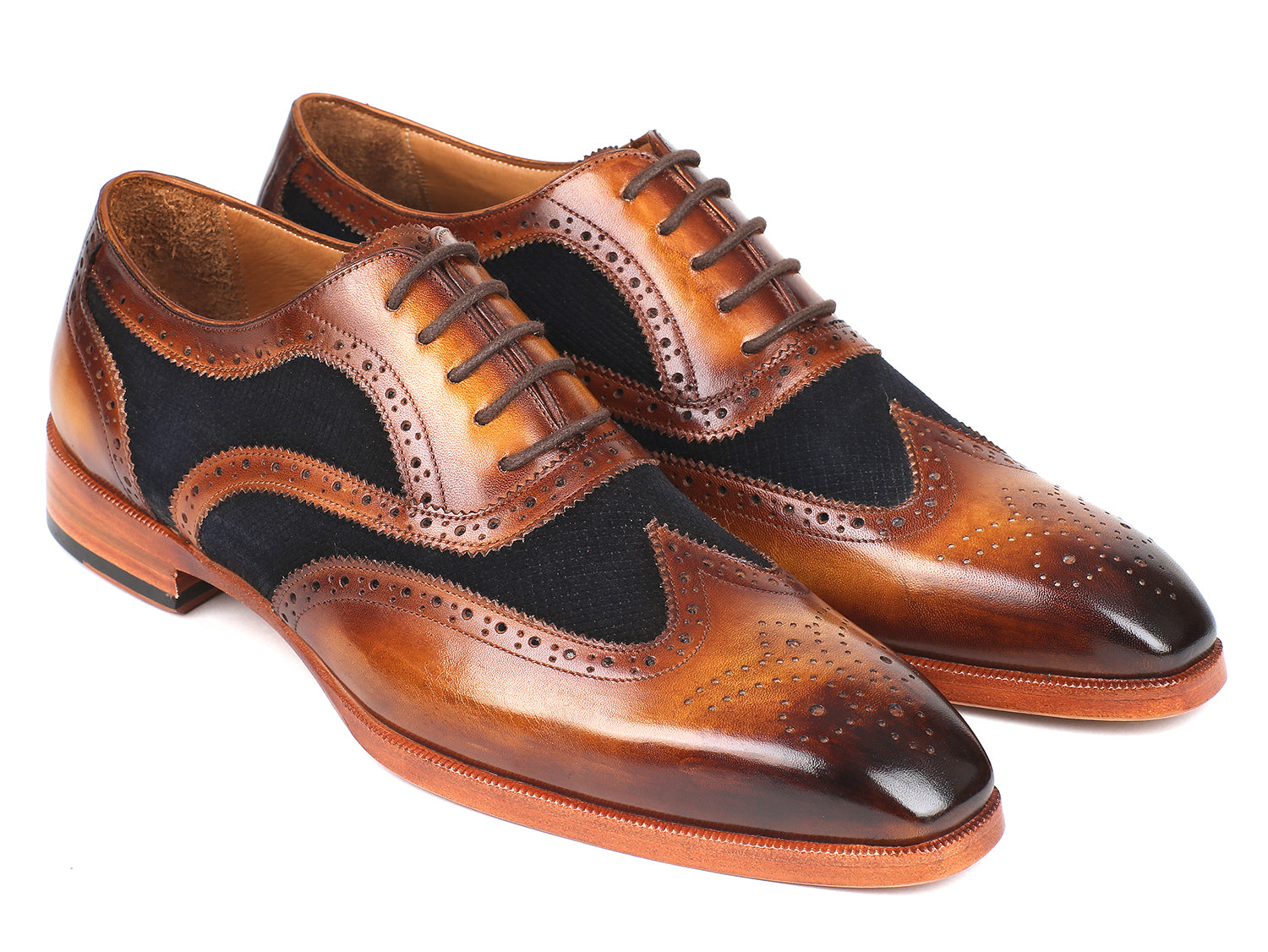 Paul Parkman Brown Leather & Navy Suede Oxfords (ID#228NV65)