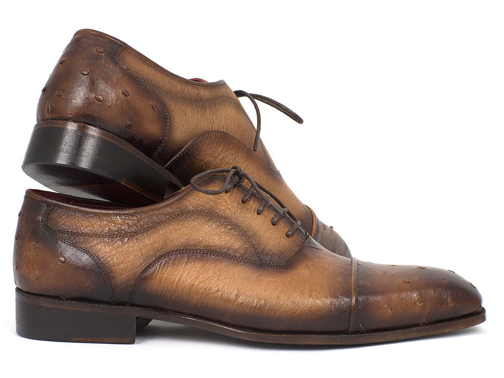 Paul Parkman Men's Genuine Ostrich Captoe Oxfords Camel Color (ID#24XS-CML)