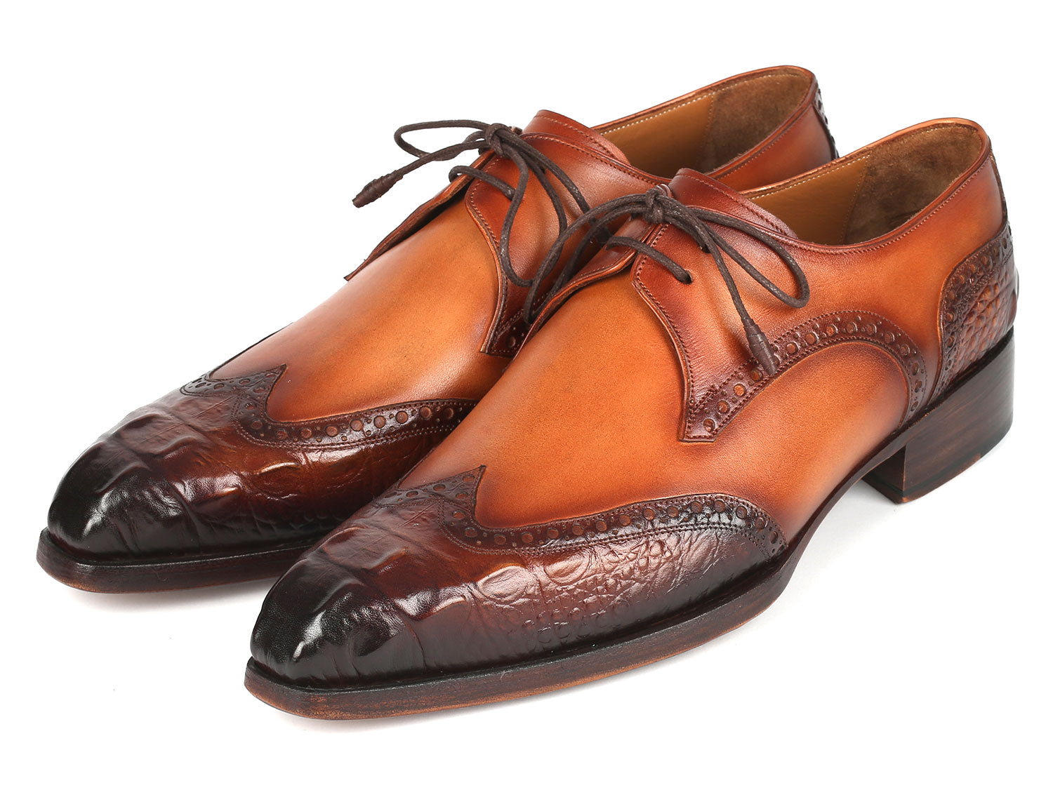 Paul Parkman Goodyear Welted Wingtip Derby Shoes Olive & Tan (ID#584-OLV)
