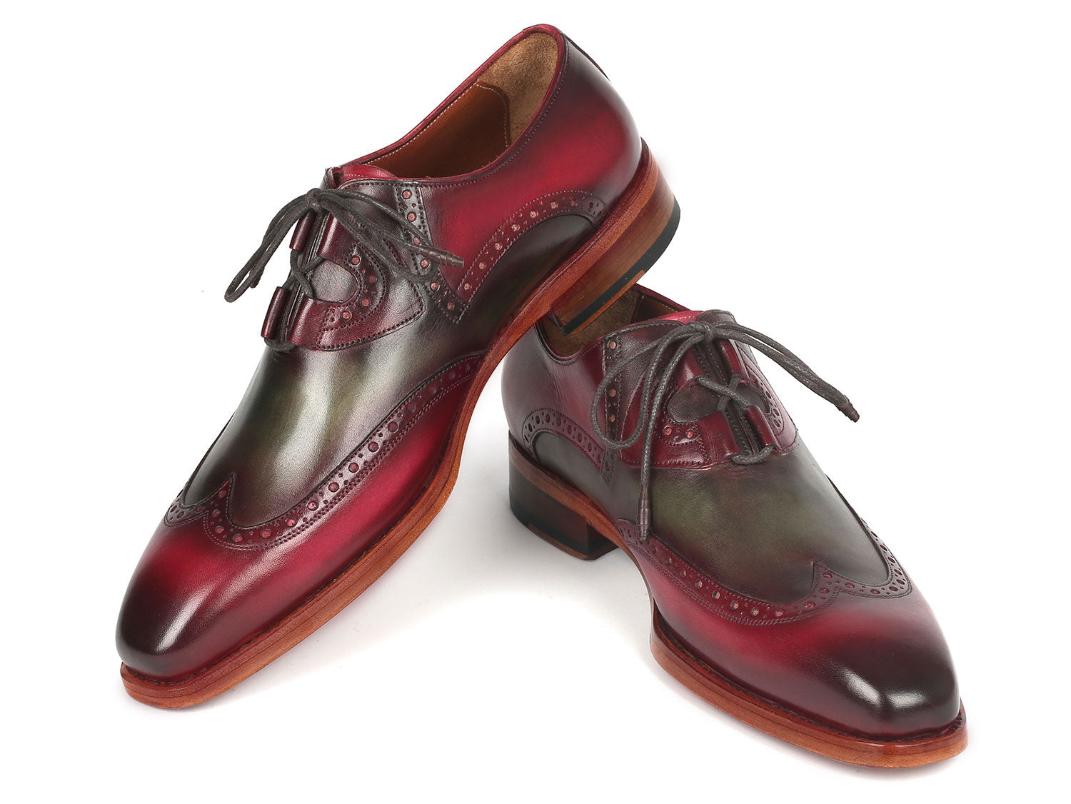 Paul Parkman Goodyear Welted Ghillie Lacing Brogues Green & Bordeaux (ID#2955-GRB)