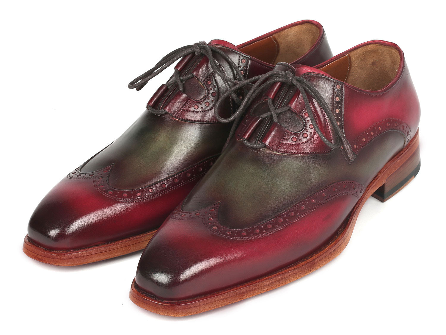 Paul Parkman Goodyear Welted Ghillie Lacing Brogues Green & Bordeaux (ID#2955-GRB)