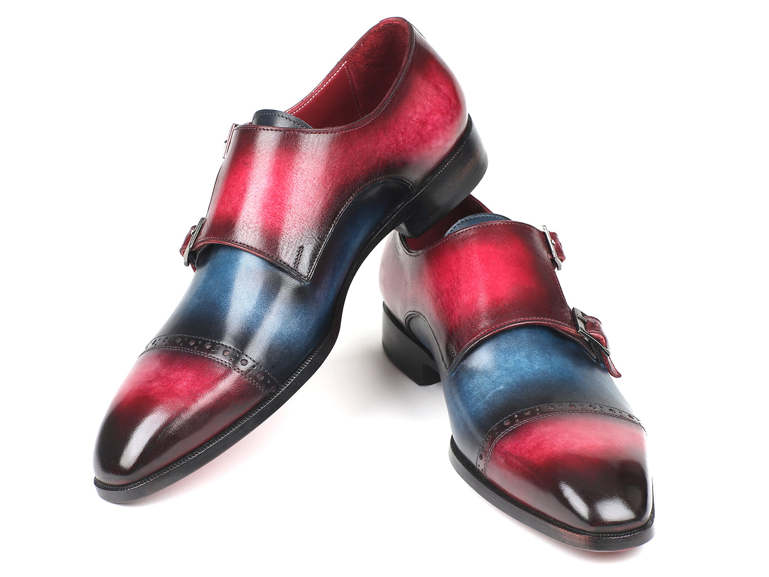 Paul Parkman Captoe Double Monkstraps Blue & Fuxia (ID#045BFX81)