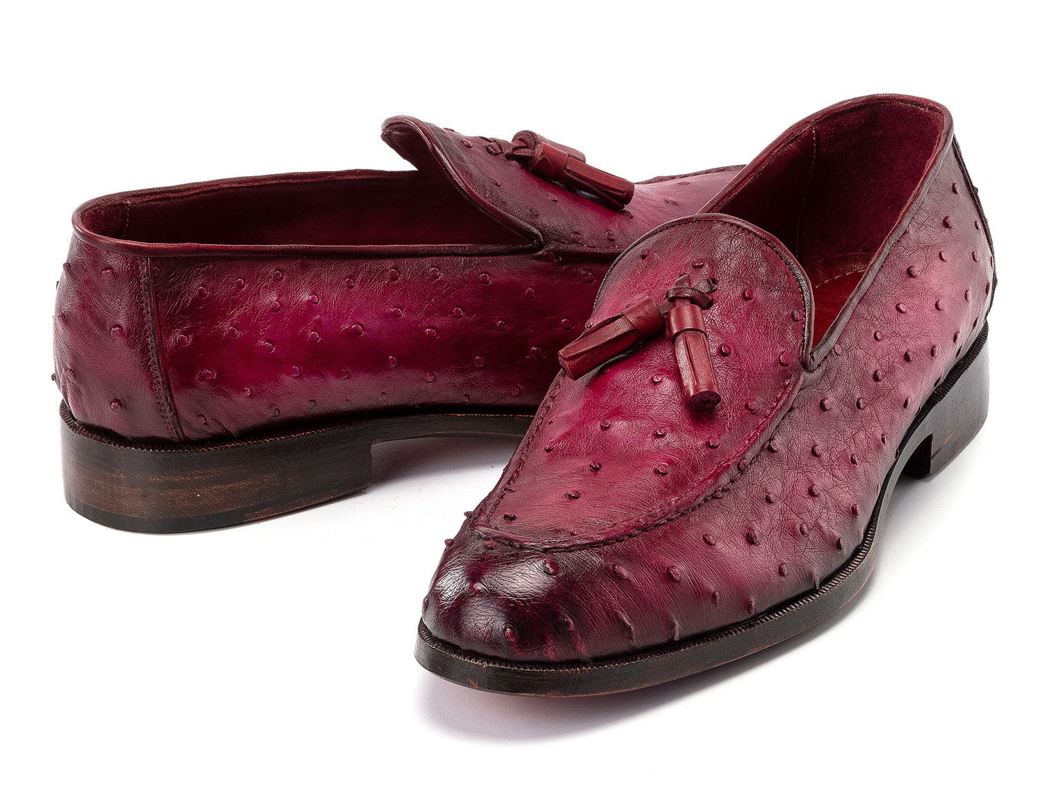 Paul Parkman Men's Purple Genuine Ostrich Skin Tassel Loafers (ID#OST834PRP)