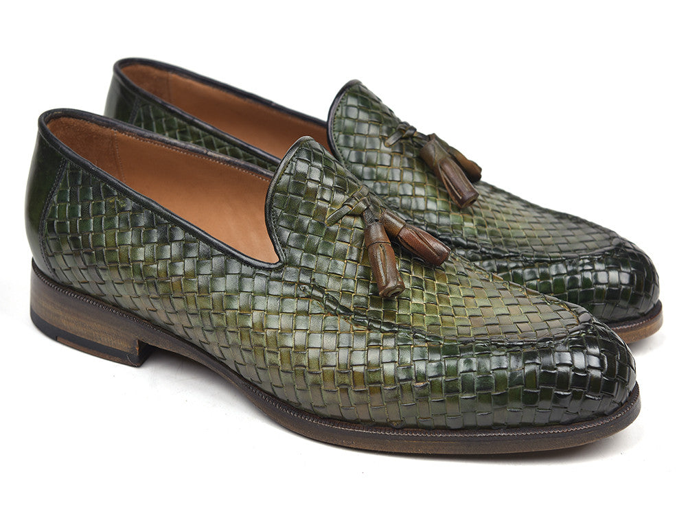 Paul Parkman Woven Leather Tassel Loafers Green (ID#WVN44-GRN)