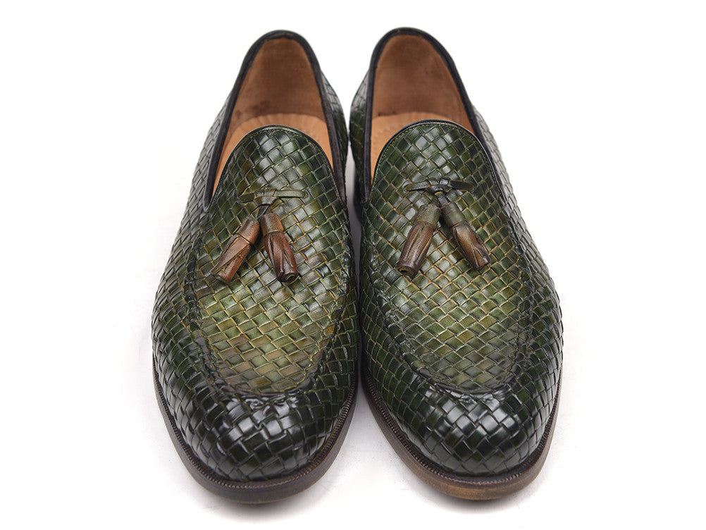Paul Parkman Woven Leather Tassel Loafers Green (ID#WVN44-GRN)