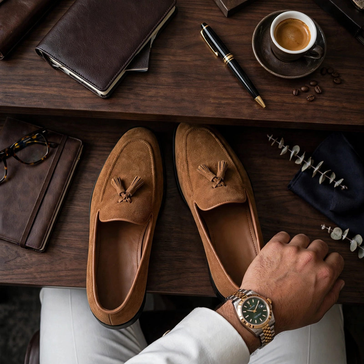 Cobbler India Tassel Loafers Tobacco Suede