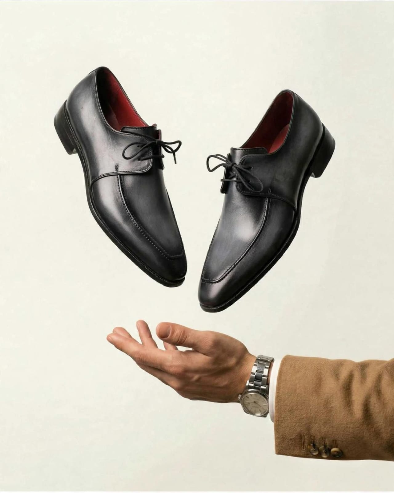 Cobbler India Gray & Black Apron Derby Shoes For Men