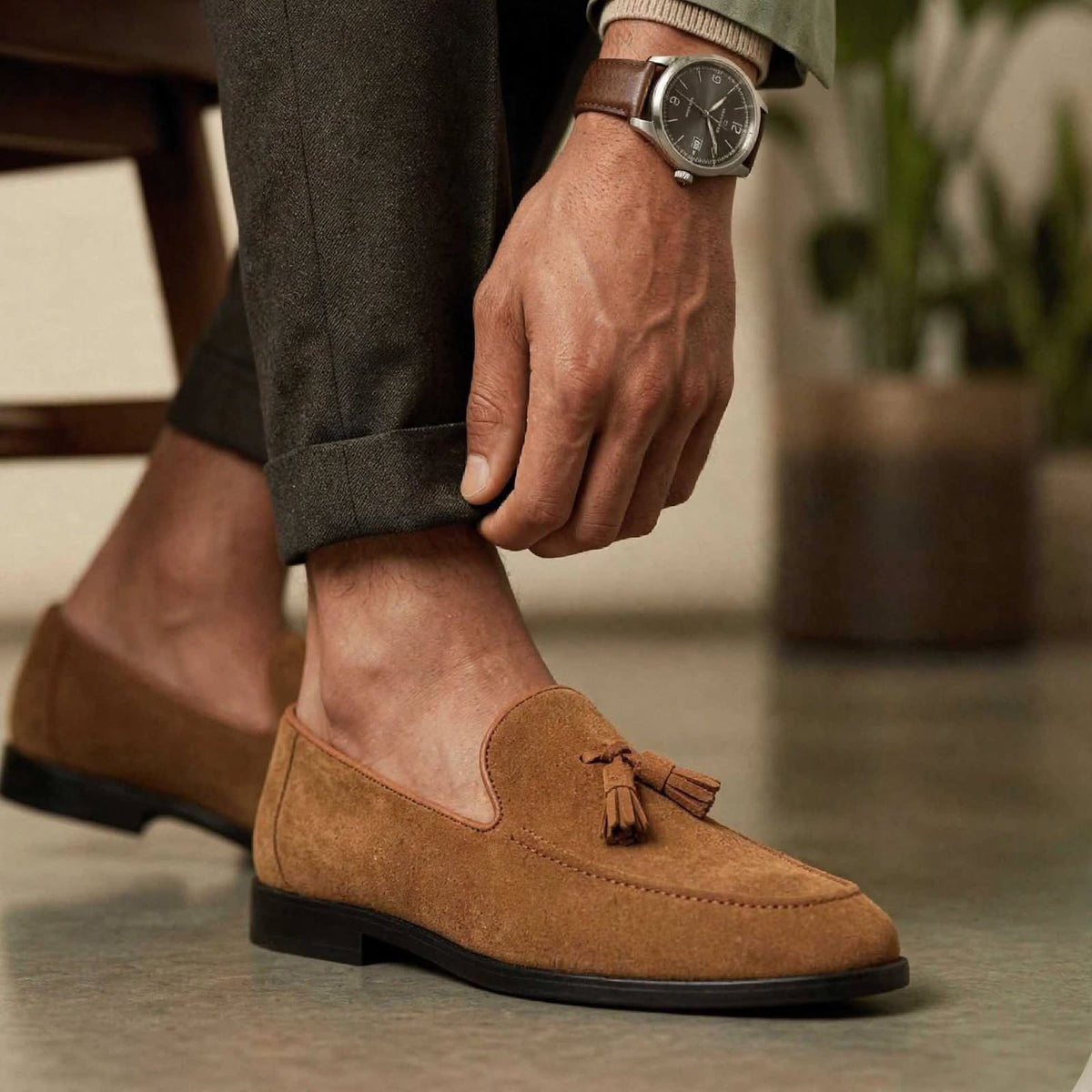 Cobbler India Tassel Loafers Tobacco Suede