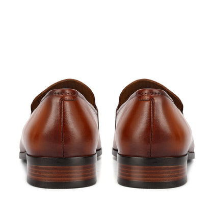Tan Mat Textured Leather Loafers