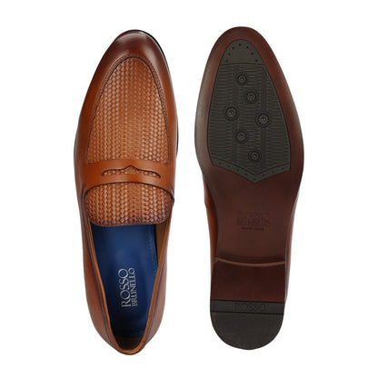 Tan Mat Textured Leather Loafers