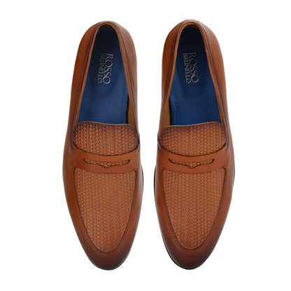 Tan Mat Textured Leather Loafers