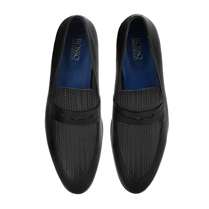 Black Mat Textured Leather Loafers