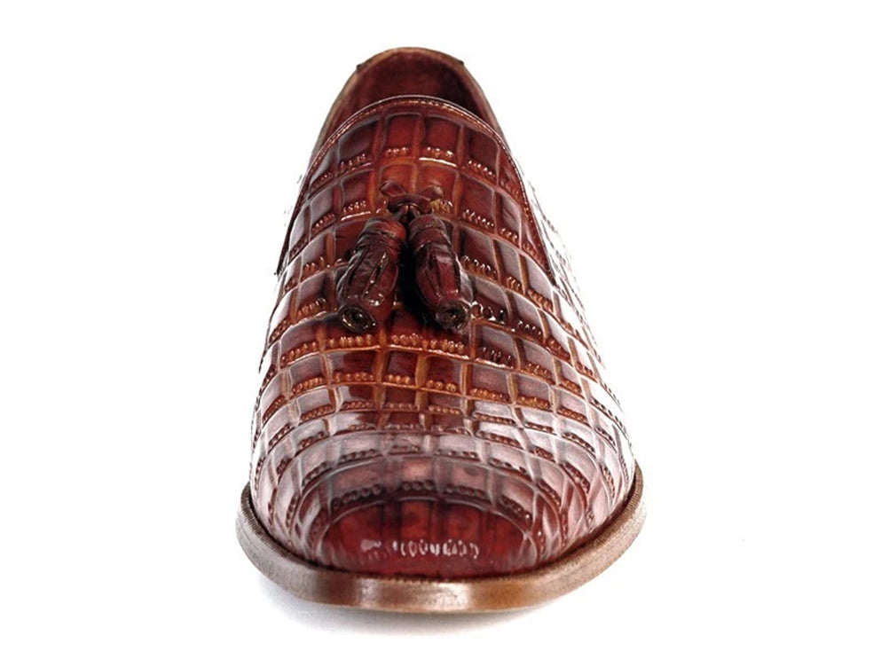 Paul Parkman Brown Crocodile Embossed Calfskin Tassel Loafer (ID#0823-BRW)