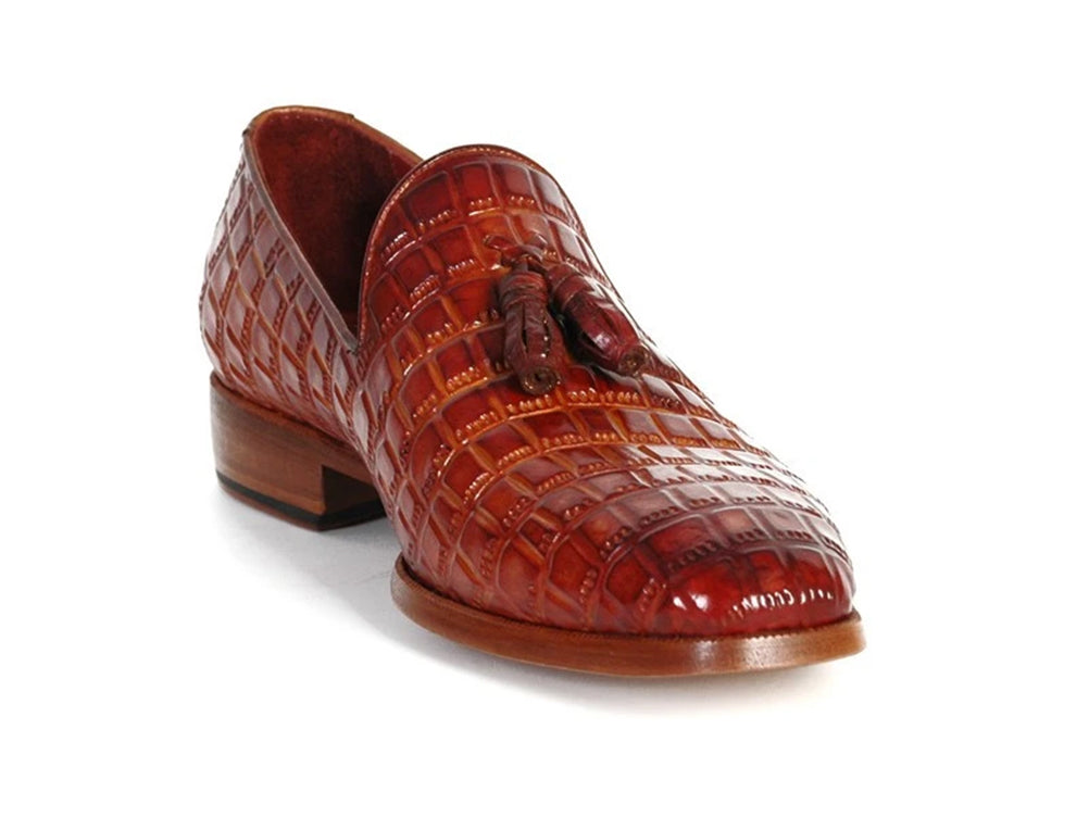 Paul Parkman Reddish Camel Croc Emb. Calfskin Tassel Loafer (ID#0823-RDSH)