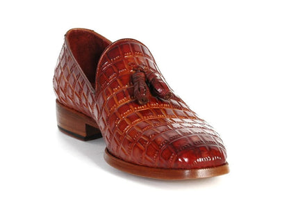 Paul Parkman Reddish Camel Croc Emb. Calfskin Tassel Loafer (ID#0823-RDSH)