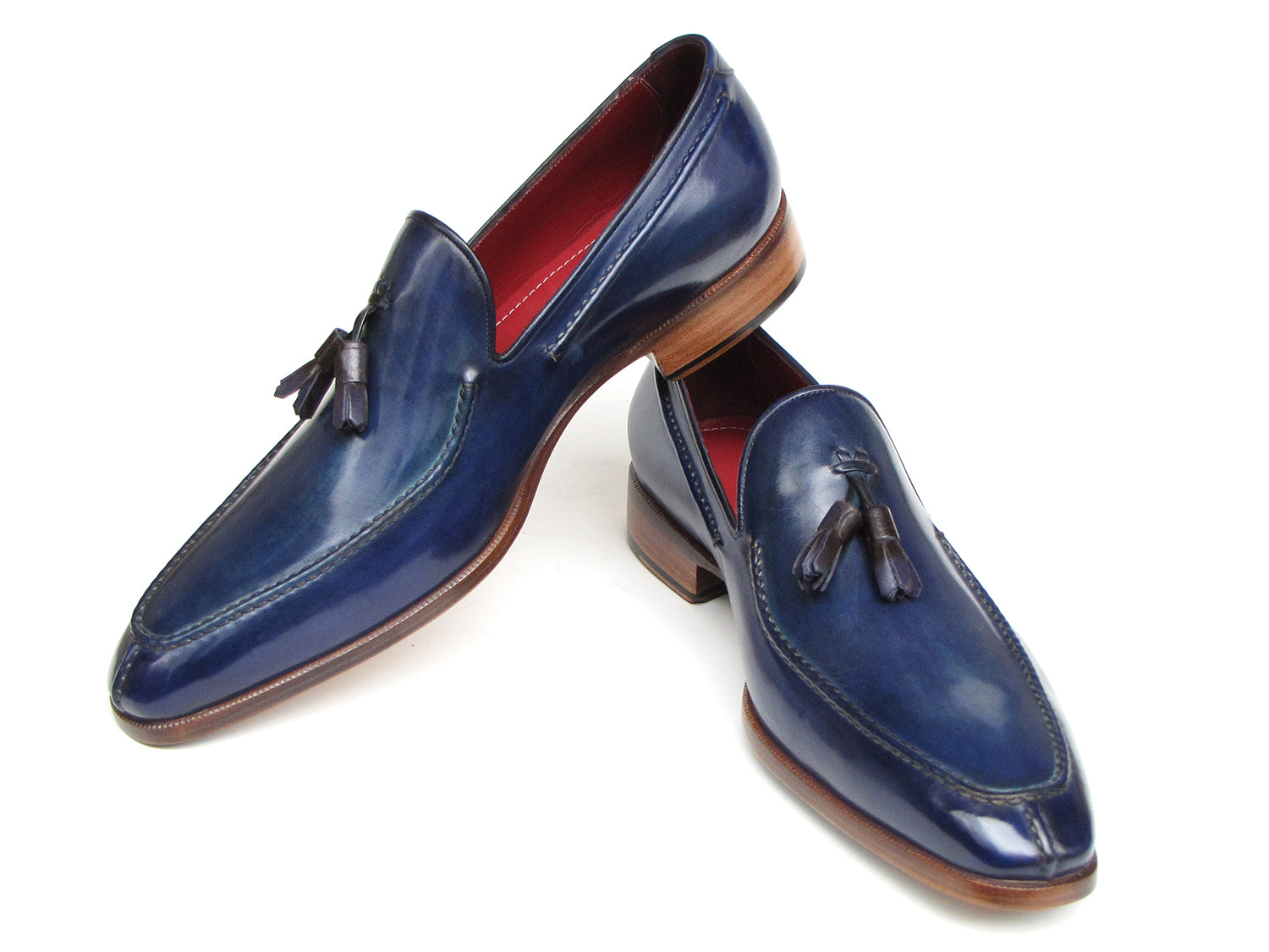 Paul Parkman Men's Tassel Loafer Blue Hand Painted Leather (ID#083-BLU)