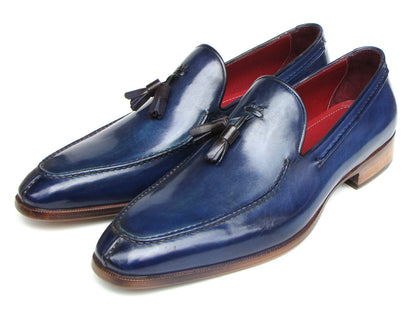 Paul Parkman Men's Tassel Loafer Blue Hand Painted Leather (ID#083-BLU)