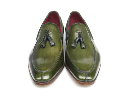 Paul Parkman Men's Tassel Loafer Green Hand Painted Leather (ID#083-GREEN)