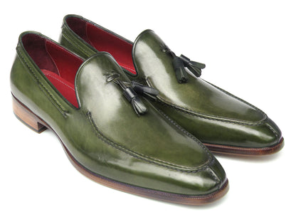 Paul Parkman Men's Tassel Loafer Green Hand Painted Leather (ID#083-GREEN)