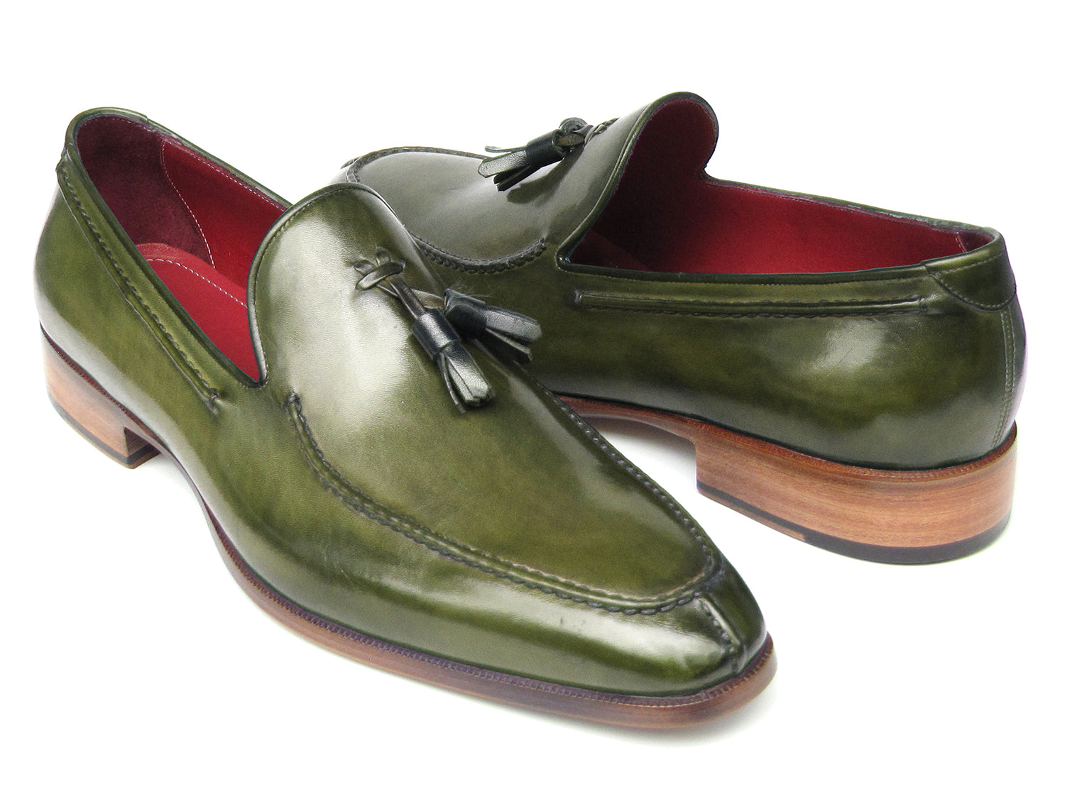 Paul Parkman Men's Tassel Loafer Green Hand Painted Leather (ID#083-GREEN)
