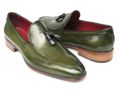 Paul Parkman Men's Tassel Loafer Green Hand Painted Leather (ID#083-GREEN)