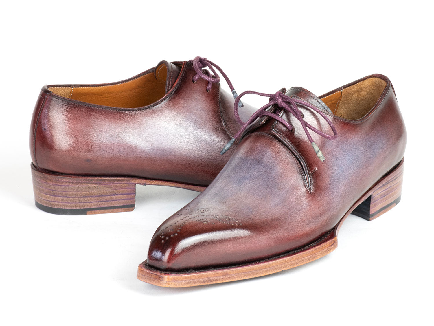 Paul Parkman Goodyear Welted Derby Shoes Ice Blue & Bordeaux (ID#468G61)