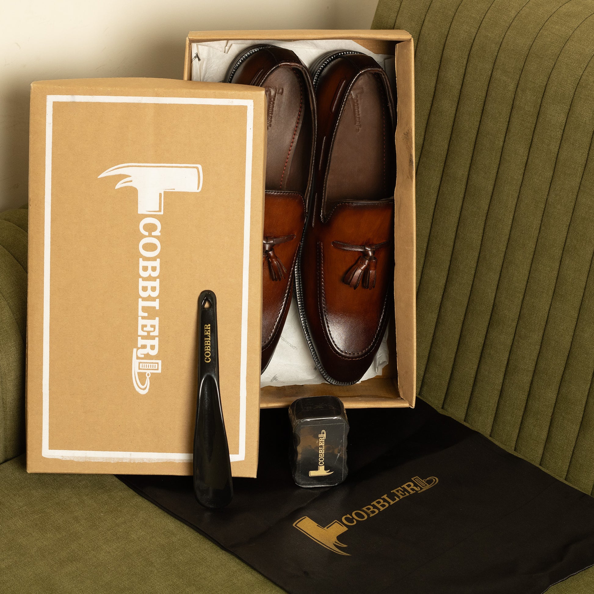 Hand-Painted Brown Leather Tassel Loafers for Men – Premium Dress Shoes