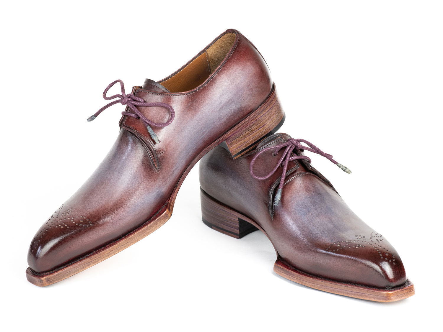 Paul Parkman Goodyear Welted Derby Shoes Ice Blue & Bordeaux (ID#468G61)