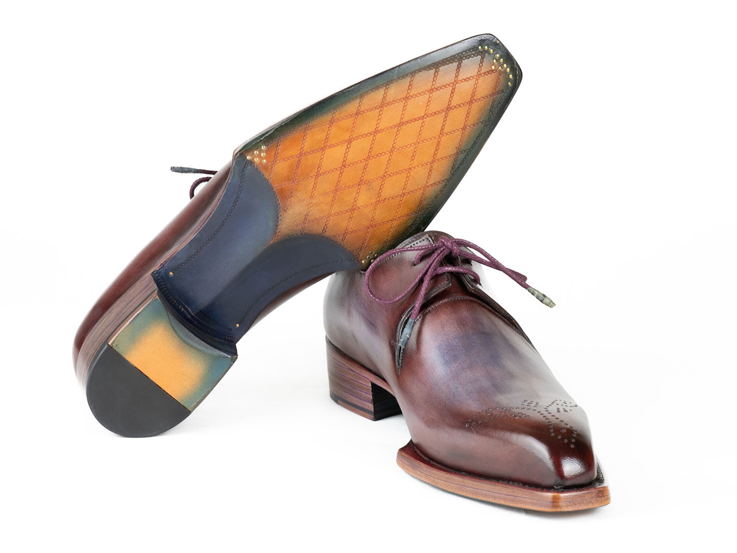 Paul Parkman Goodyear Welted Derby Shoes Ice Blue & Bordeaux (ID#468G61)