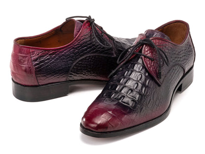Paul Parkman Men's Black & Purple Crocodile Textured Leather Derby Shoes (ID#1438BPR)