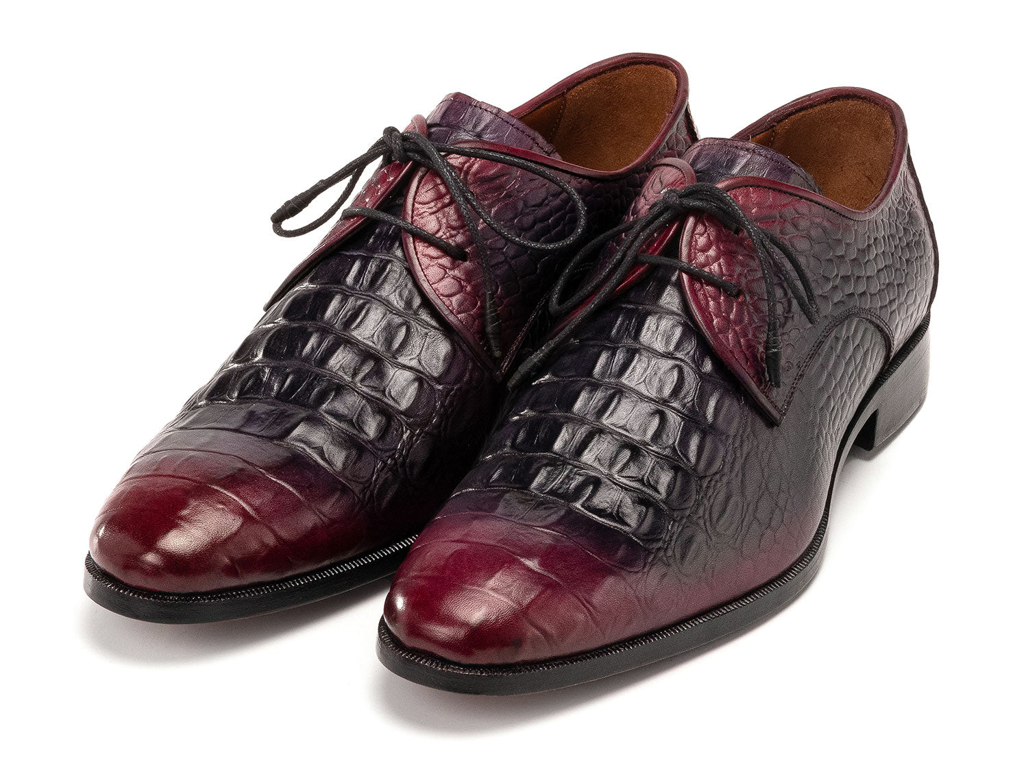 Paul Parkman Men's Black & Purple Crocodile Textured Leather Derby Shoes (ID#1438BPR)