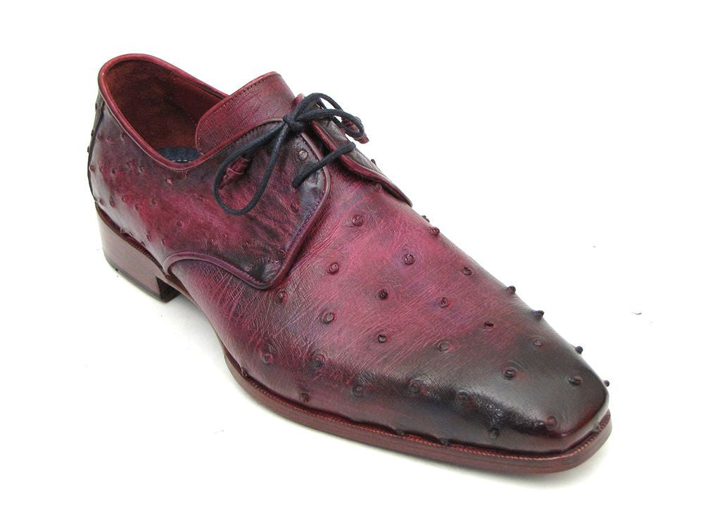 Paul Parkman Men's Burgundy & Purple Genuine Ostrich Skin Derby Shoes (ID#66CC44)