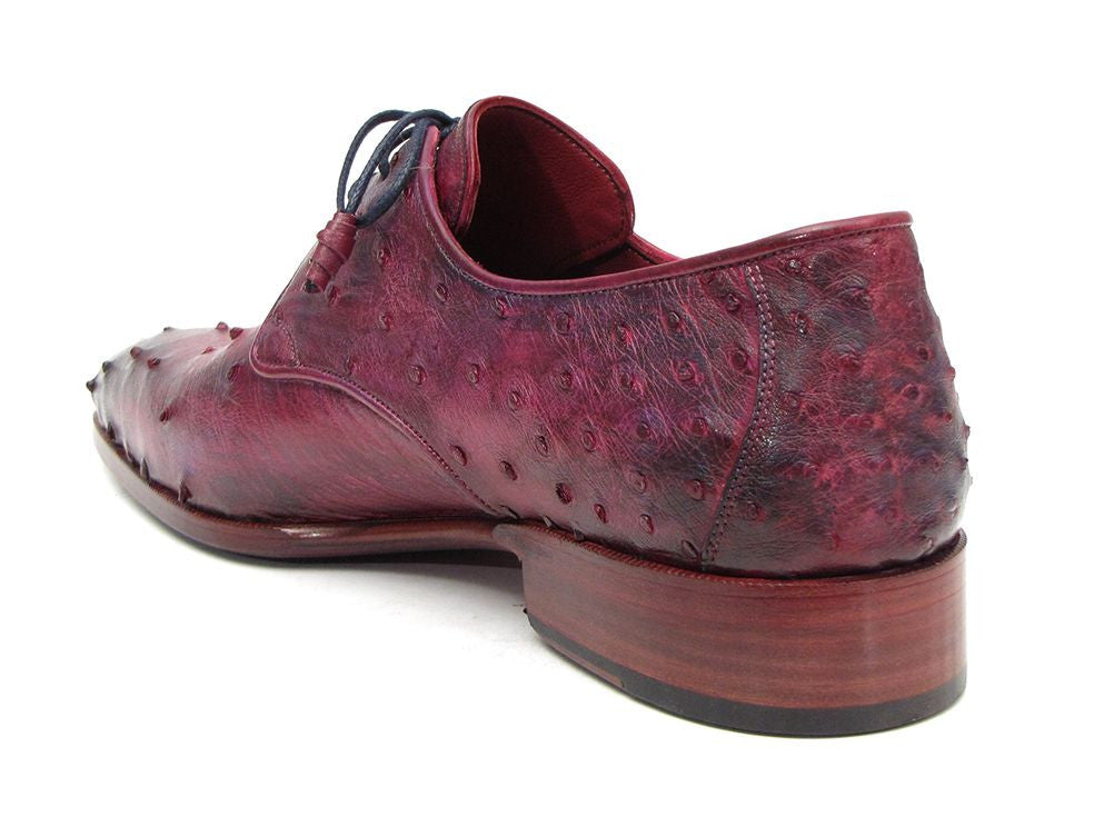 Paul Parkman Men's Burgundy & Purple Genuine Ostrich Skin Derby Shoes (ID#66CC44)