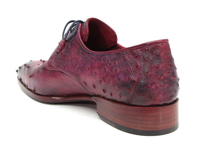 Paul Parkman Men's Burgundy & Purple Genuine Ostrich Skin Derby Shoes (ID#66CC44)