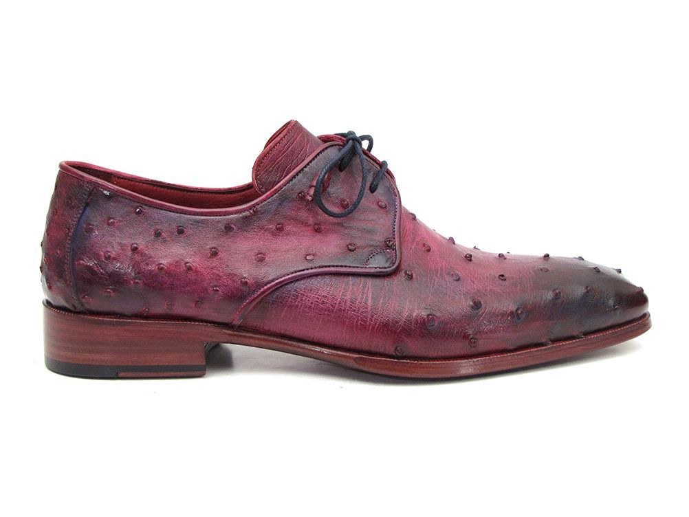 Paul Parkman Men's Burgundy & Purple Genuine Ostrich Skin Derby Shoes (ID#66CC44)