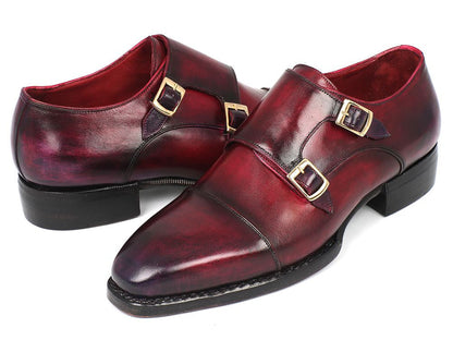 Paul Parkman Triple Leather Sole Hand-Welted Cap Toe Monkstrap Shoes (ID#LX77MNK)