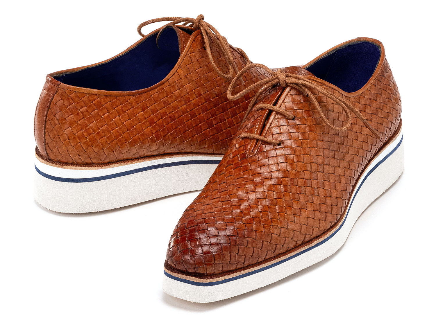 Paul Parkman Men's Woven Leather Smart Casual Shoes Camel Brown (ID#182-WVN-CML)