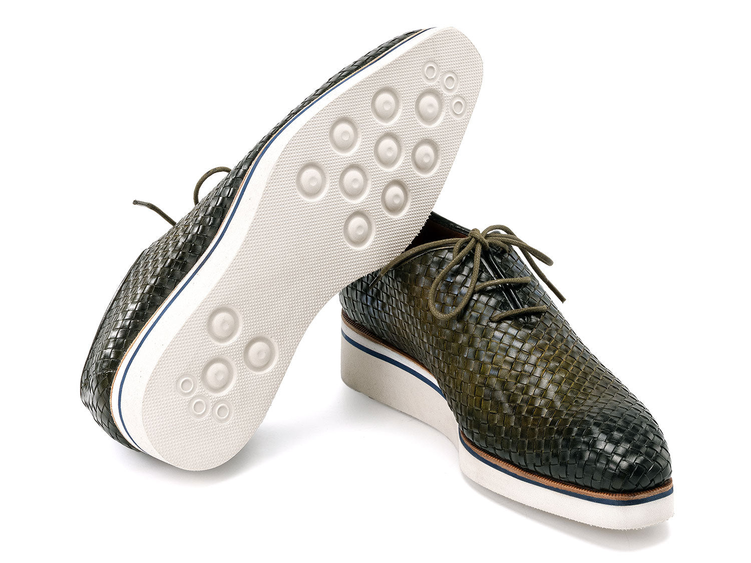 Paul Parkman Men's Green Woven Leather Smart Casual Shoes (ID#182-WVN-GRN)