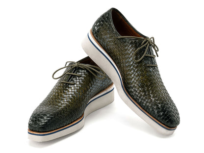 Paul Parkman Men's Green Woven Leather Smart Casual Shoes (ID#182-WVN-GRN)