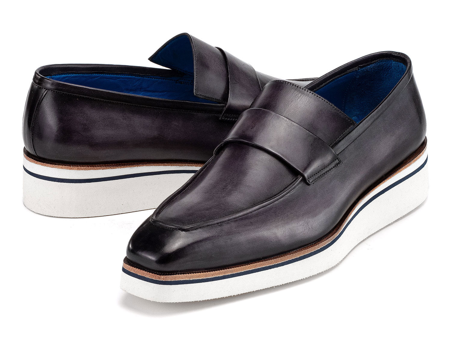 Paul Parkman Men's Smart Casual Gray Leather Loafers (ID#183-GRY)